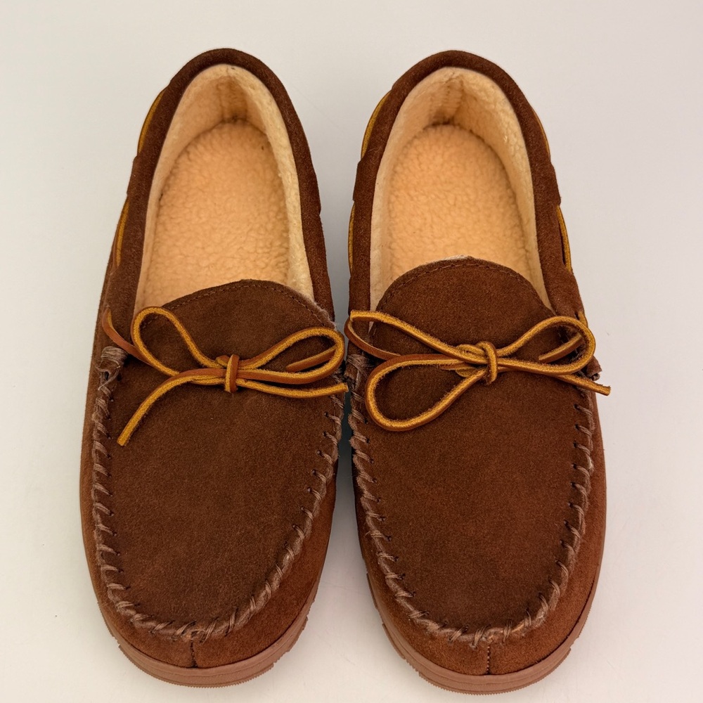 Zealand Suede Shearling Moccasin Slippers Brown Men’s Sz 9-10 Indoor Outdoor
